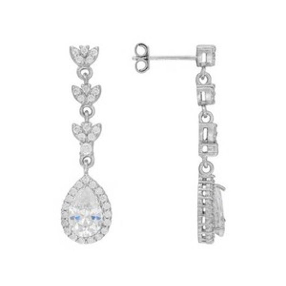 Exquisite Platinum & Silver Diamond Simulant Pierced Dangle Earrings